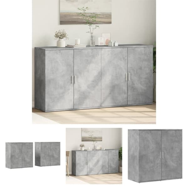The Living Store Senkit 2 kpl betoninharmaa 79x38x80 cm tekninen puu - Tarjoilupöydät & senkit
