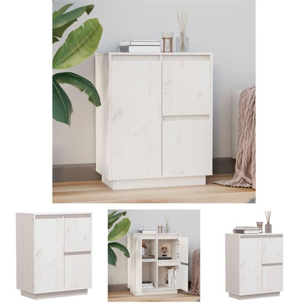 The Living Store Senkki valkoinen 60x34x75 cm täysi mänty -  Tarjoilupöydät & senkit