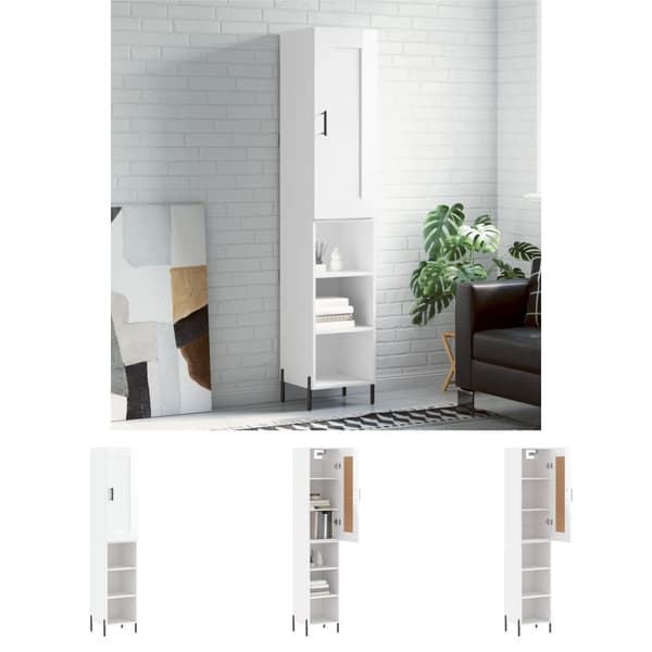 The Living Store skab 34,5x34x180 cm konstrueret træ hvid højglans -  Skænke