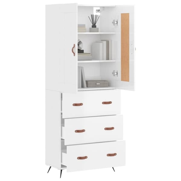 The Living Store højskab 69,5x34x180 cm konstrueret træ hvid højglans -  Skænke