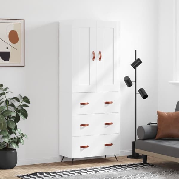 The Living Store højskab 69,5x34x180 cm konstrueret træ hvid højglans -  Skænke