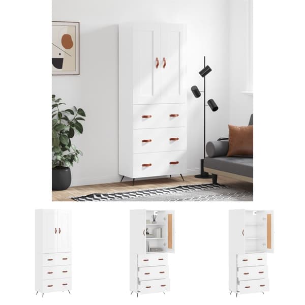 The Living Store Högskåp högglans vit 69,5x34x180 cm konstruerat trä -  Skänkar & serveringsbord