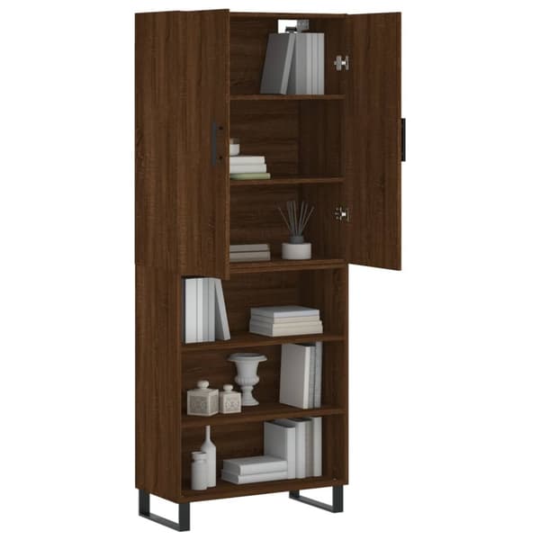 The Living Store Högskåp brun ek 69,5x34x180 cm konstruerat trä - Skänkar & serveringsbord
