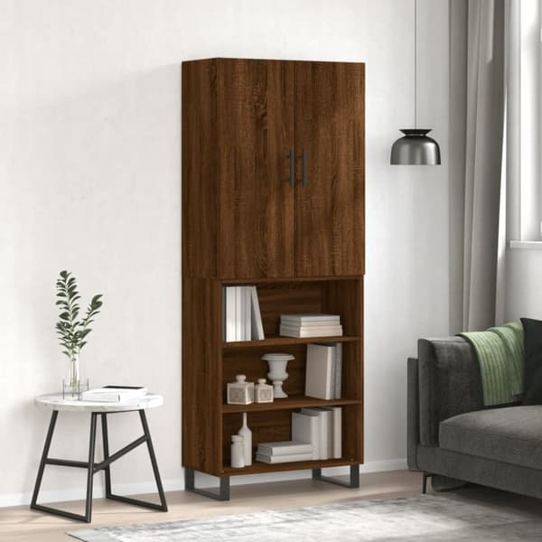 The Living Store Högskåp brun ek 69,5x34x180 cm konstruerat trä - Skänkar & serveringsbord