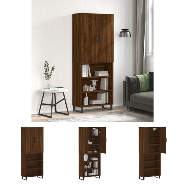 The Living Store Högskåp brun ek 69,5x34x180 cm konstruerat trä - Skänkar & serveringsbord