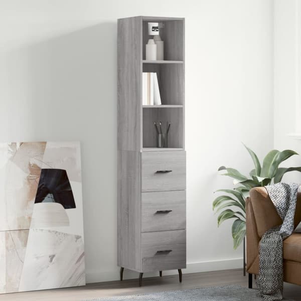 The Living Store Kaappi harmaa Sonoma 34,5x34x180 cm tekninen puu -  Tarjoilupöydät & senkit