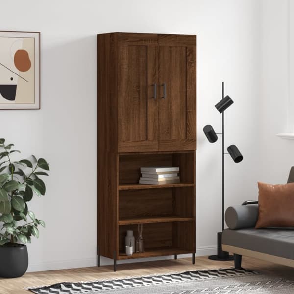 The Living Store højskab 69,5x34x180 cm konstrueret træ brun egetræsfarve - Skænke