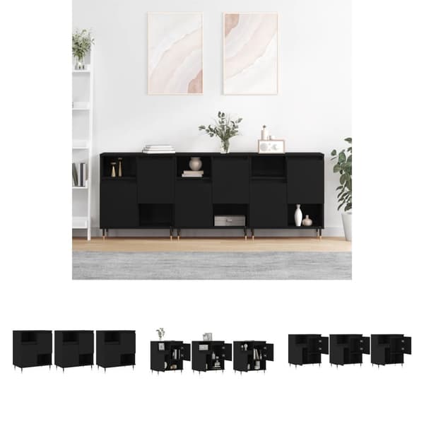 The Living Store Senkit 3 kpl musta tekninen puu -  Tarjoilupöydät & senkit