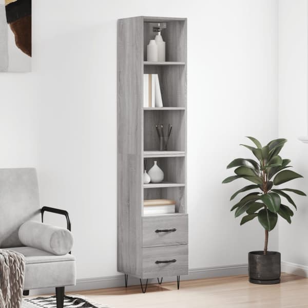 The Living Store højskab 34,5x34x180 cm konstrueret træ grå sonoma-eg -  Skænke