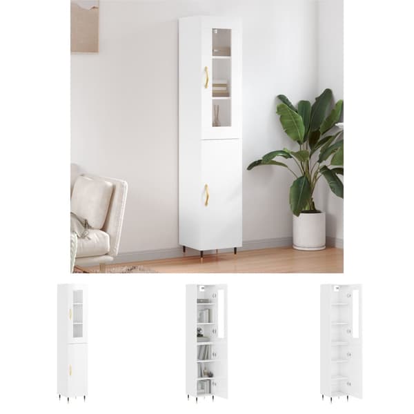 The Living Store skab 34,5x34x180 cm konstrueret træ hvid højglans - Skænke