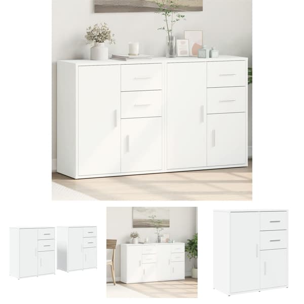 The Living Store Senkit 2 kpl valkoinen 60x31x70 cm tekninen puu - Tarjoilupöydät & senkit