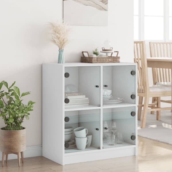 The Living Store Sidoskåp med glasdörrar vit 68x37x75,5 cm -  Skänkar & serveringsbord