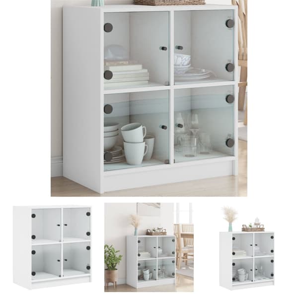 The Living Store Sivukaappi lasiovilla valkoinen 68x37x75,5 cm -  Tarjoilupöydät & senkit
