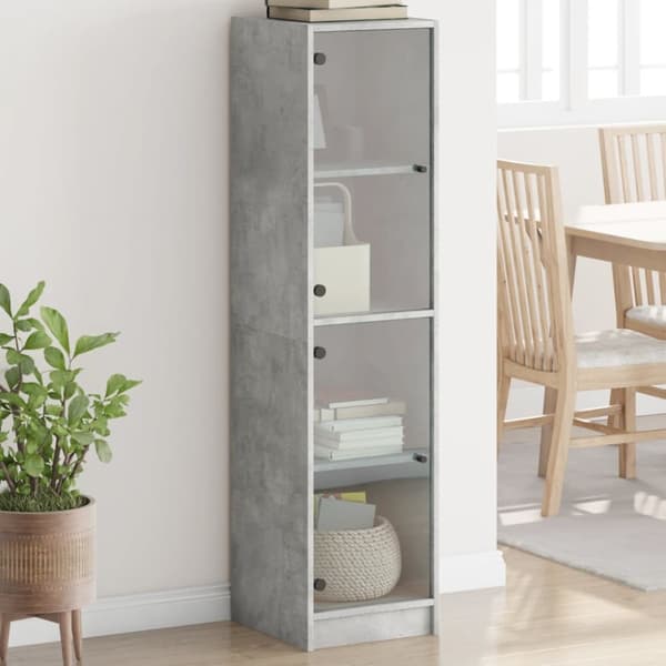 The Living Store skab med glaslåger 35x37x142 cm betongrå - Skænke