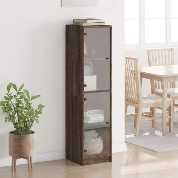 The Living Store skab med glaslåger 35x37x142 cm brun egetræsfarve -  Skænke