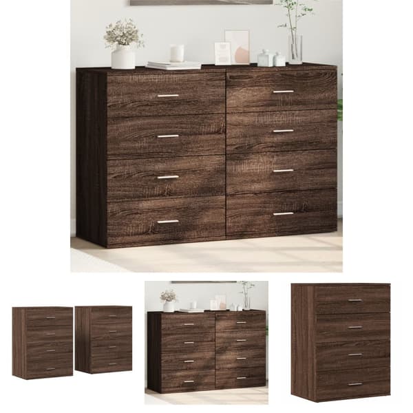 The Living Store Skänkar 2 st brun ek 60x39x80 cm konstruerat trä -  Skänkar & serveringsbord