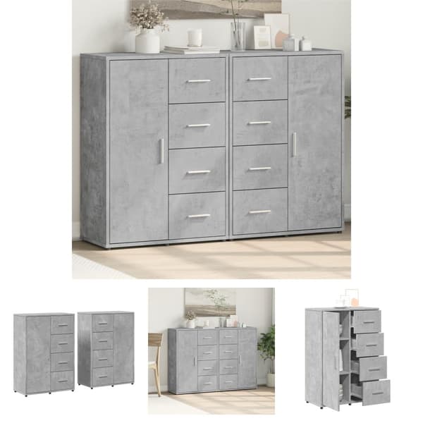 The Living Store Skänkar 2 st betonggrå 60x31x84 cm konstruerat trä -  Skänkar & serveringsbord