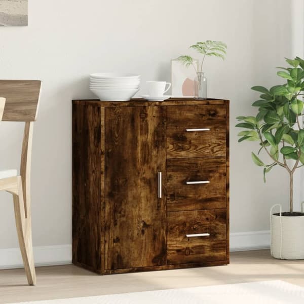 The Living Store Skänk rökfärgad ek 60x31x70 cm konstruerat trä - Skänkar & serveringsbord