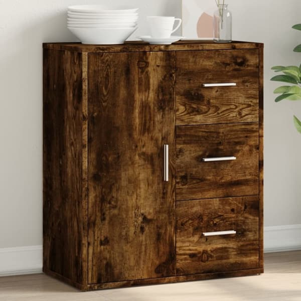 The Living Store Skänk rökfärgad ek 60x31x70 cm konstruerat trä - Skänkar & serveringsbord