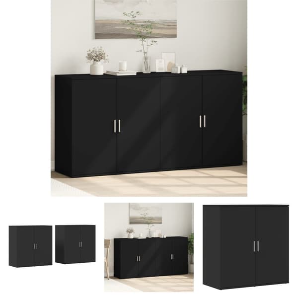 The Living Store skænke 2 stk. 79x38x80 cm konstrueret træ sort - Skænke