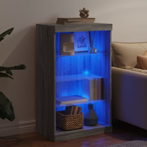 The Living Store Senkki LED-valoilla harmaa Sonoma 60,5x37x100 cm - Tarjoilupöydät & senkit