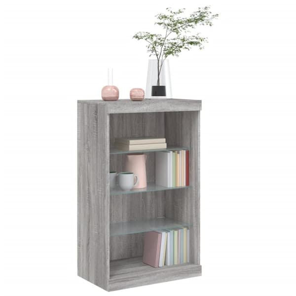 The Living Store Senkki LED-valoilla harmaa Sonoma 60,5x37x100 cm - Tarjoilupöydät & senkit