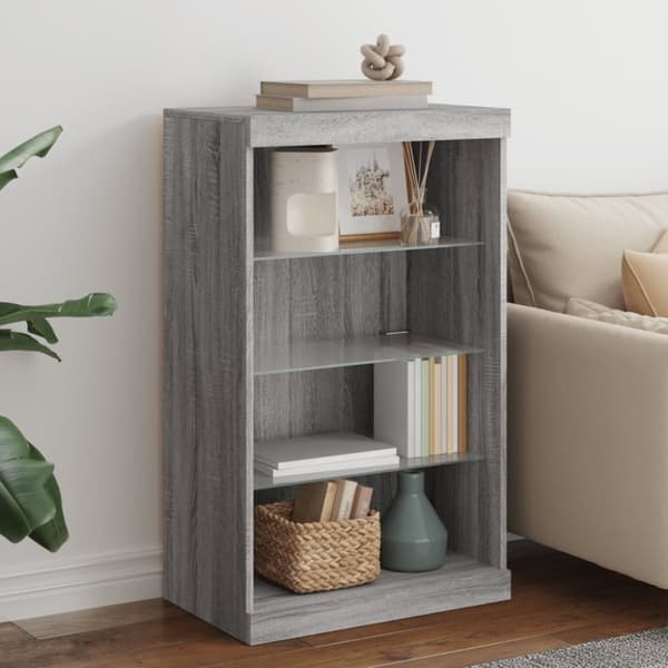 The Living Store Senkki LED-valoilla harmaa Sonoma 60,5x37x100 cm - Tarjoilupöydät & senkit