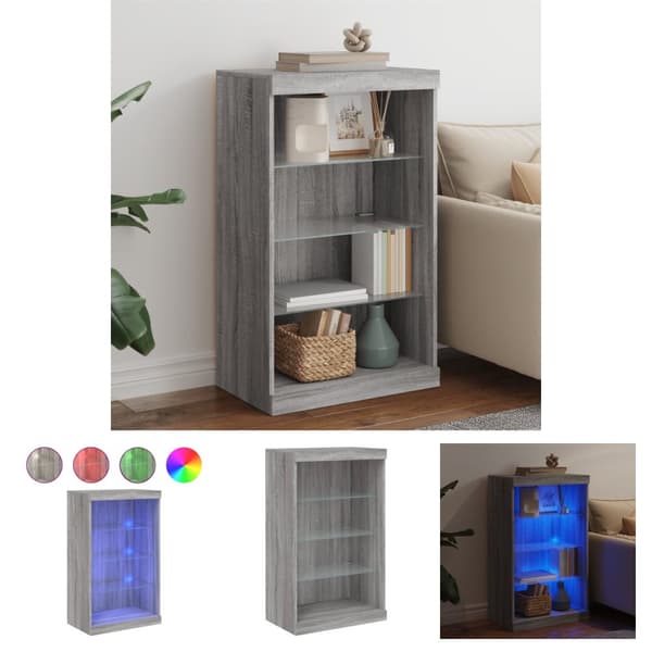 The Living Store Senkki LED-valoilla harmaa Sonoma 60,5x37x100 cm - Tarjoilupöydät & senkit