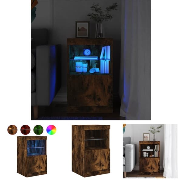 The Living Store Skänk med LED-belysning rökfärgad ek 41x37x67 cm - Skänkar & serveringsbord