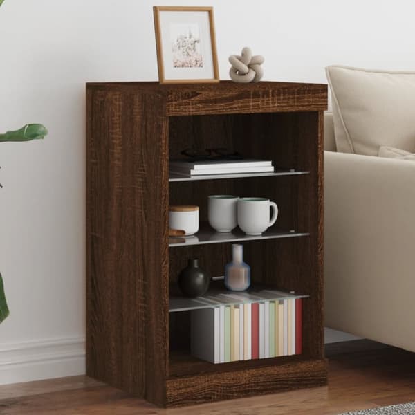 The Living Store skænk med LED-lys 41x37x67 cm brun egetræsfarve -  Skænke