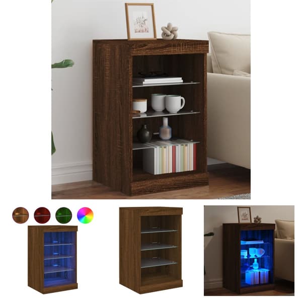 The Living Store skænk med LED-lys 41x37x67 cm brun egetræsfarve -  Skænke