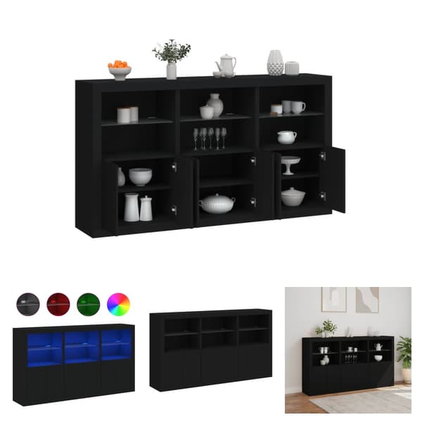 The Living Store skænk med LED-lys 181,5x37x100 cm sort -  Skænke