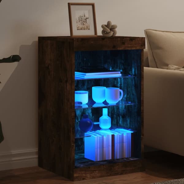 The Living Store Senkki LED-valoilla savutammi 41x37x67 cm -  Tarjoilupöydät & senkit