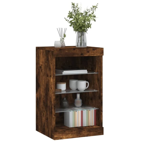 The Living Store Senkki LED-valoilla savutammi 41x37x67 cm - Tarjoilupöydät & senkit