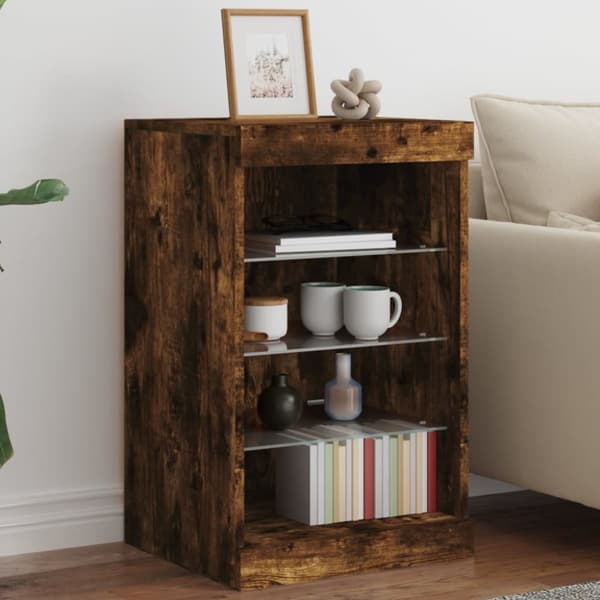 The Living Store Senkki LED-valoilla savutammi 41x37x67 cm - Tarjoilupöydät & senkit