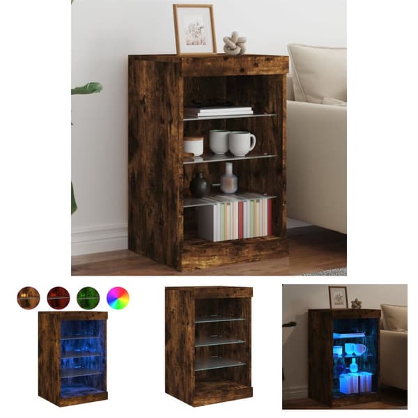 The Living Store Senkki LED-valoilla savutammi 41x37x67 cm - Tarjoilupöydät & senkit