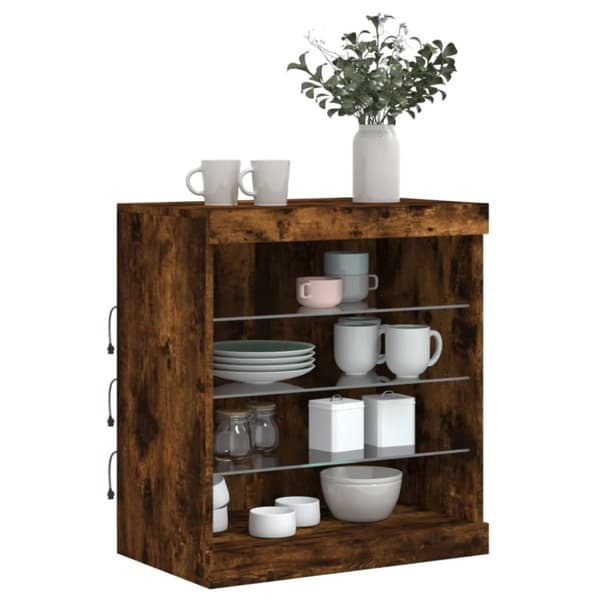 The Living Store Senkki LED-valoilla savutammi 60,5x37x67 cm - Tarjoilupöydät & senkit