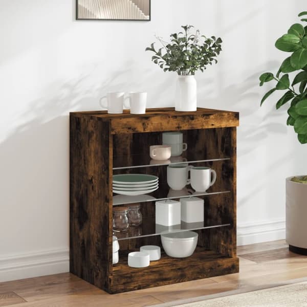 The Living Store Senkki LED-valoilla savutammi 60,5x37x67 cm - Tarjoilupöydät & senkit