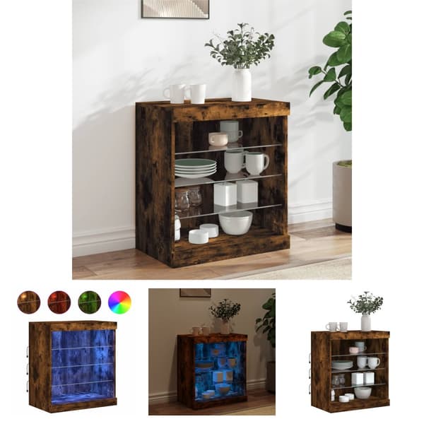 The Living Store Senkki LED-valoilla savutammi 60,5x37x67 cm - Tarjoilupöydät & senkit
