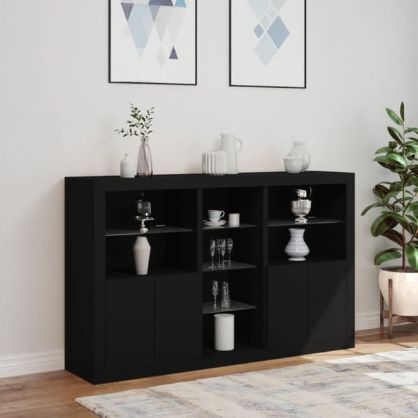 The Living Store Senkki LED-valoilla musta 162x37x100 cm -  Tarjoilupöydät & senkit