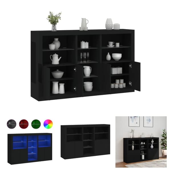 The Living Store skænk med LED-lys 162x37x100 cm sort -  Skænke