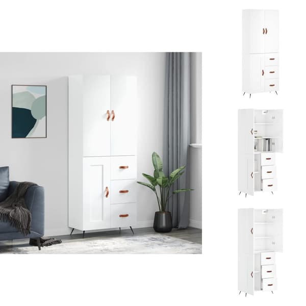 Skænke - Living højskab 69,5x34x180 cm konstrueret træ hvid højglans