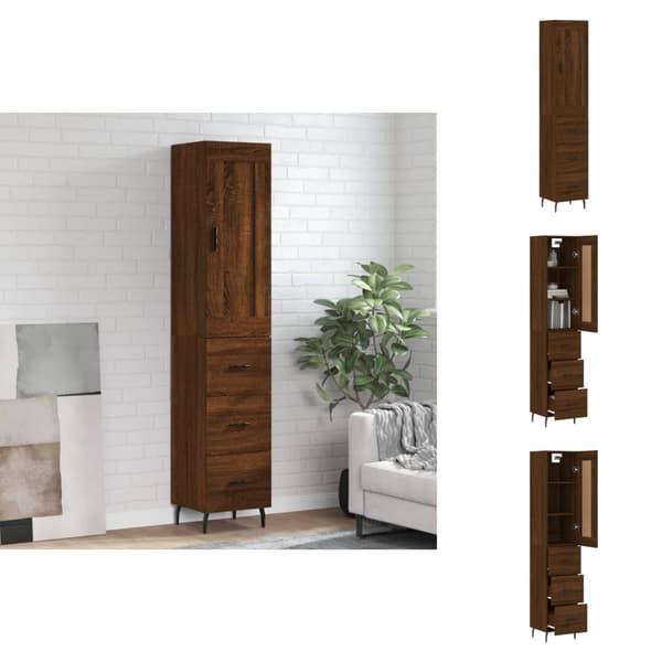 Skänkar & serveringsbord - Living Högskåp brun ek 34,5x34x180 cm konstruerat trä