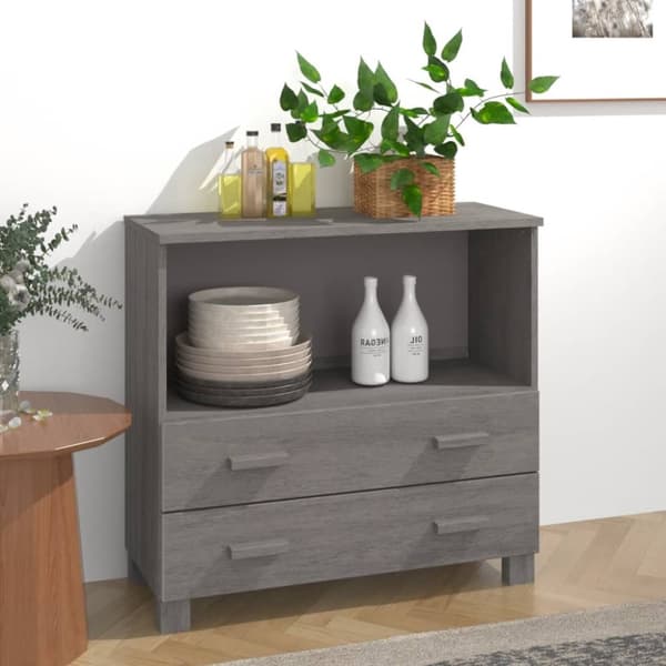 Tarjoilupöydät & senkit - Living Sivupöytä HAMAR vaaleanharmaa 85x35x80 cm täysi mänty