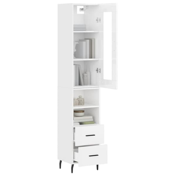 Skænke - Living skab 34,5x34x180 cm konstrueret træ hvid højglans