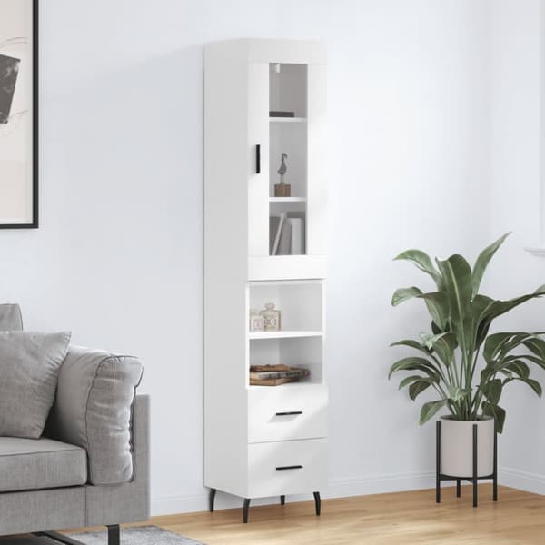 Skænke - Living skab 34,5x34x180 cm konstrueret træ hvid højglans