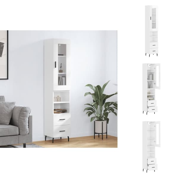 Skænke - Living skab 34,5x34x180 cm konstrueret træ hvid højglans