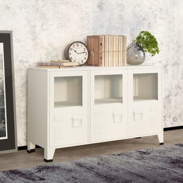Skänkar & serveringsbord - Living Skänk industriell vit 105x35x62 cm metall och glas