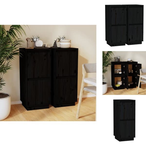 Tarjoilupöydät & senkit - Living Senkit 2 kpl musta 31,5x34x75 cm täysi mänty