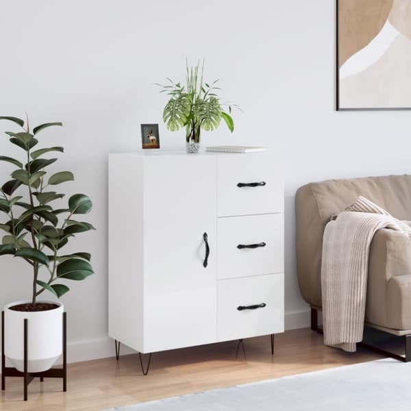 Skænke - Living skænk 69,5x34x90 cm konstrueret træ hvid højglans